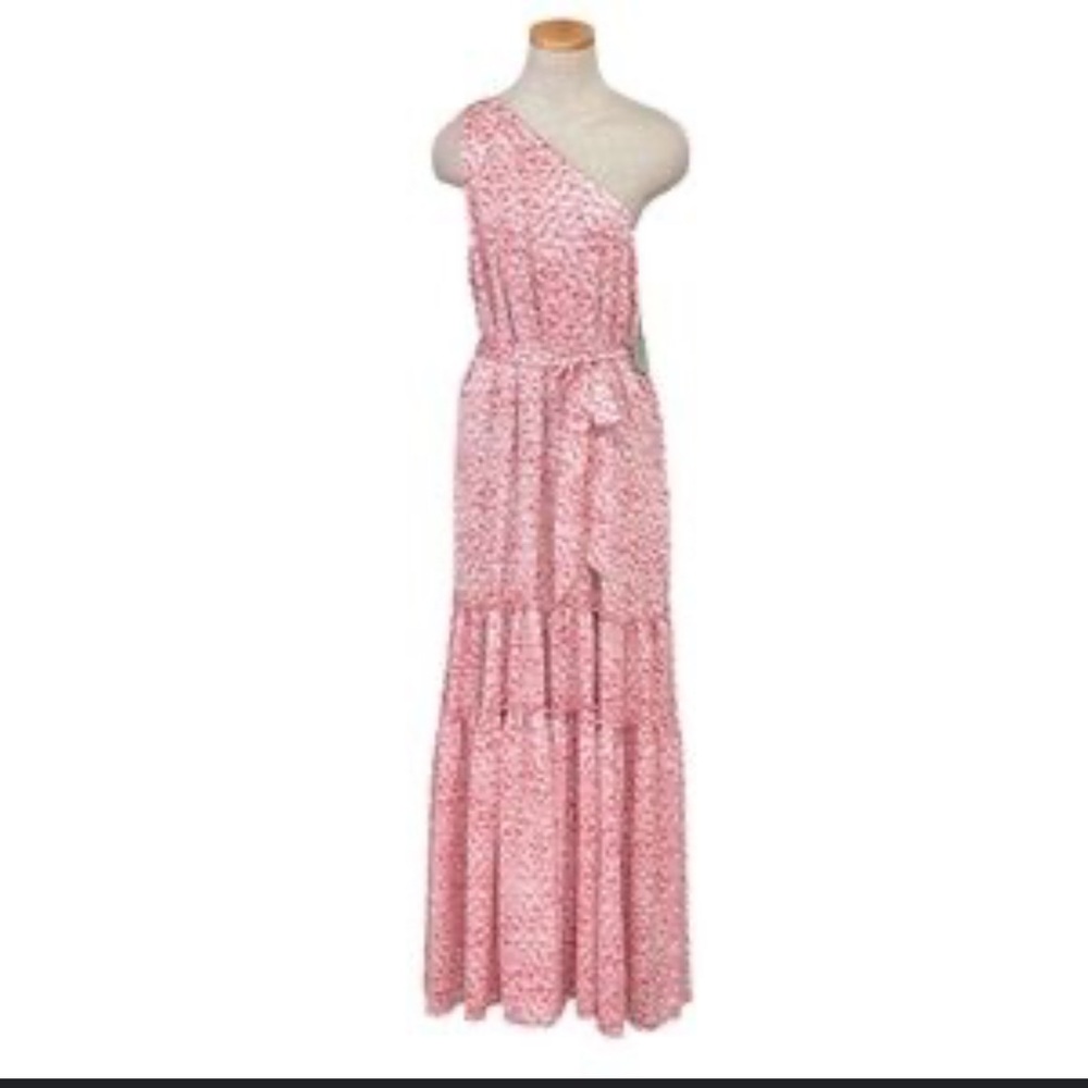 Elegant One-Shoulder Pink Floral Dress